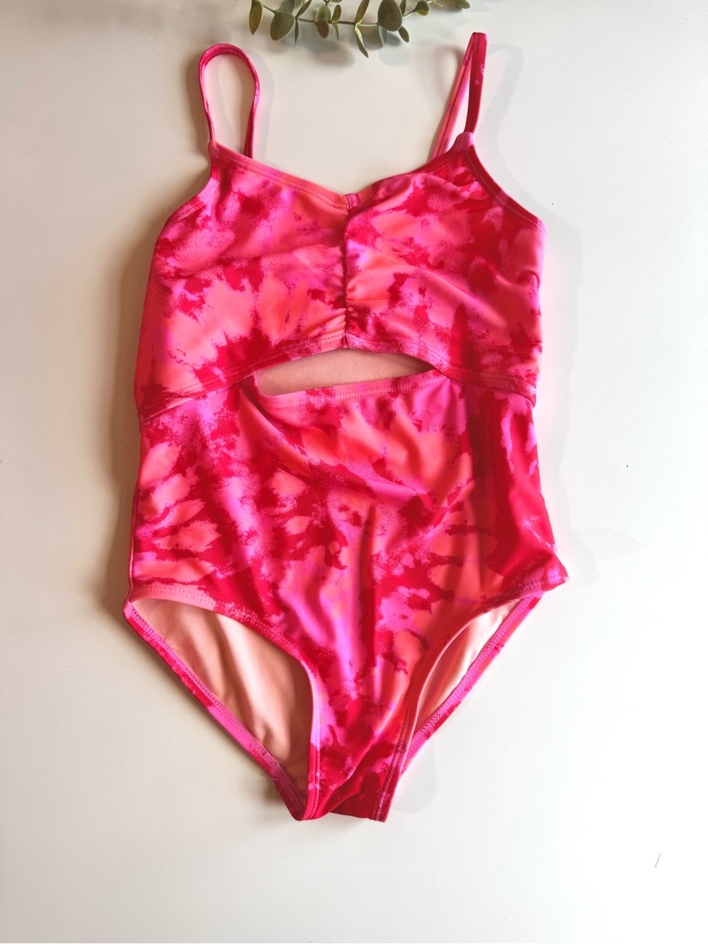 Cat & Jack Pink Tie Dye One Piece Swimsuit Girls Size 8 Cut Out Bathing Suit